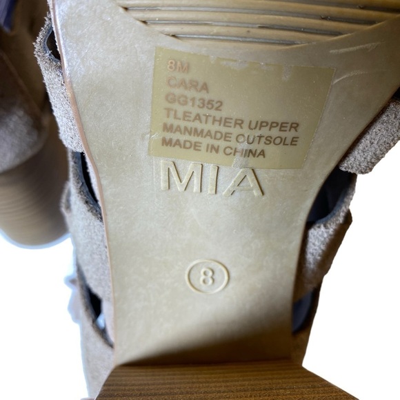 MIA women sz 8M CARA Suede Gladiator sandals booties cut-out peep toe taupe/tan - Picture 9 of 12